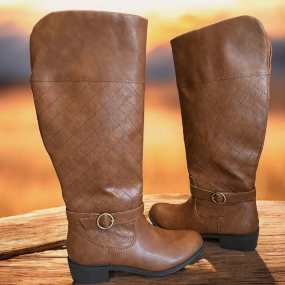 St. John's Bay Wide Calf Riding Boots 7.5 Tall 18" Stacked Heel